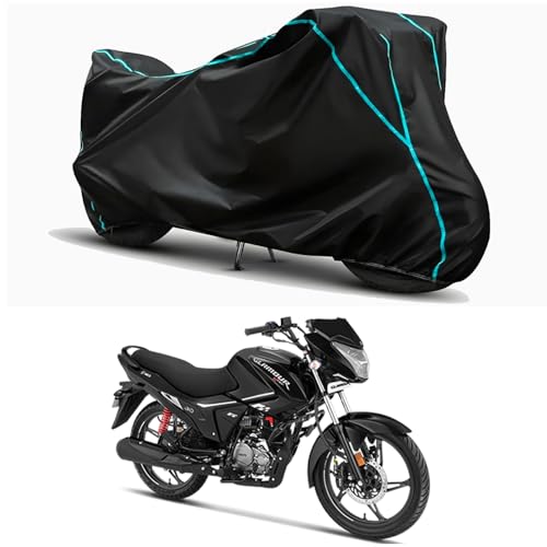 Image of Waterproof Bike Body Cover Compatible for | Hero Glamour Xtec-New | Taffeta Fabric, Sky Piping Design, Bottom Elastic Fit | Dustproof, Sun UV & Rain Protection for All Weather.