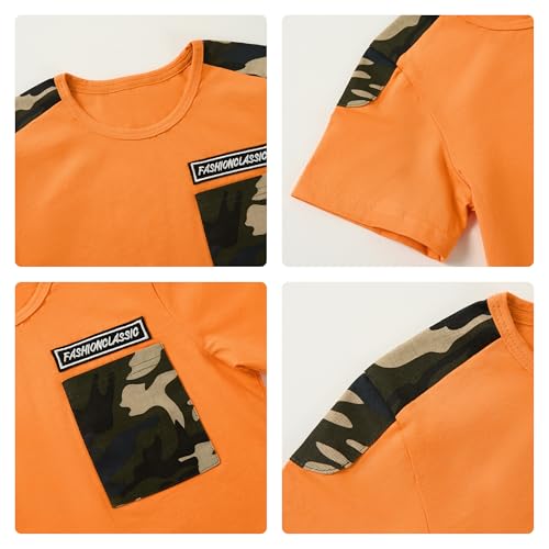 Image of LOLANTA Boy Summer Outfit Casual Clothes 2Pcs Cotton T-shirt Shorts Set | Kids Short Sleeve T-Shirt, Boy Camouflage Knee-length Shorts, Breathable Fashion Outfits, School Daily Matching Clothing Sets