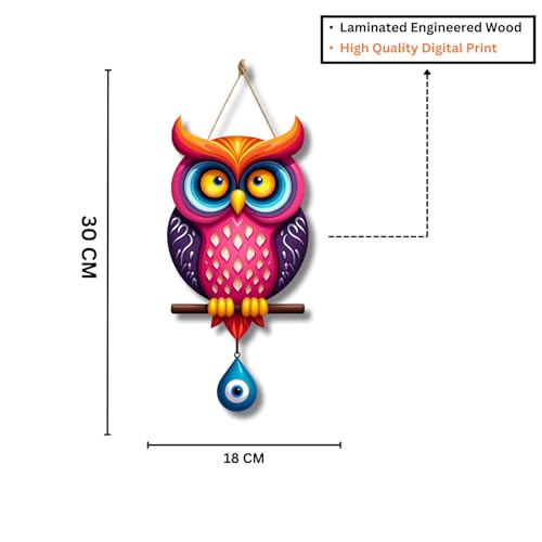 Image of GiftOday Owl Shape Wooden Wall Hanging For Kitchen Decor | Evil Eye Decoration Livingroom, Dining Room | Modern Artwork | Designer Mdf Item | Wall Hanging Ornament Door Decorative (18 x 30 CM)