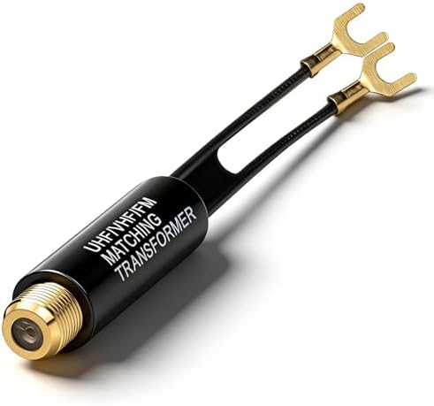 Gold Plated 75 to 300 Ohm Matching Transformer - Balun Adapter with F Female Jack for HD TV/UHF/VHF/FM Antenna & Radio, Improves Signal & Reduces Interference (1-Pack)