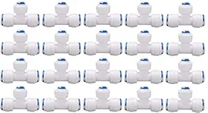 KRPLUS Plastic 1/4 Inch 3 Way Quick Connect Push Fit Tee Shape RO Pipe Connector Jointer for RO Water Purifier Tube Fitting White (Pack of 20)
