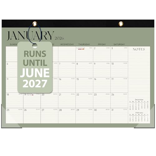 2026 Desk Calendar Large Desktop/Wall Monthly Calendar (Jan. 2026 - Jun. 2027) 17 x 12 School Year Desk Planner for Teacher Family School Office Supplies