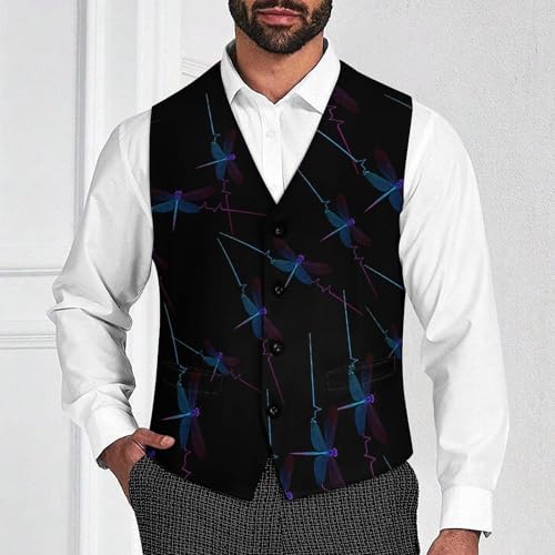 Dragonfly Pulse Heartbeat Men's Suit Vest Slim Fit Business Dress Party Pattern Waistcoat Vest Top2