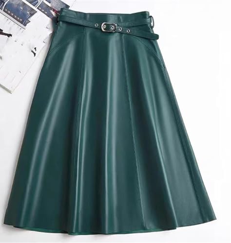 Women Genuine Leather Elegant Long Skirt Versatile Belt Fluffy Umbrella Skirt2