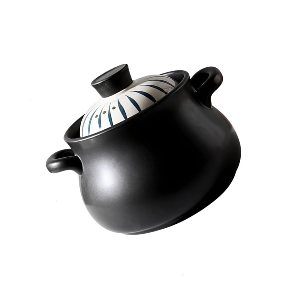 Ceramiczny garnek do duszenia, Ceramiczny czarny garnek gliniany do zapiekania z pokrywką(4.5l)