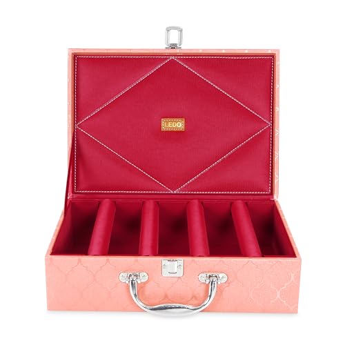 Image of LEDO Bangle Box Organizer Holder Case for Women in PU Leather with 4 Rods in Peach Color