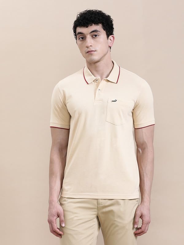 Image of CROCODILE Men Solid Polo T-Shirt | 100% Cotton | Short Sleeve | Slim Fit | Button Placket White