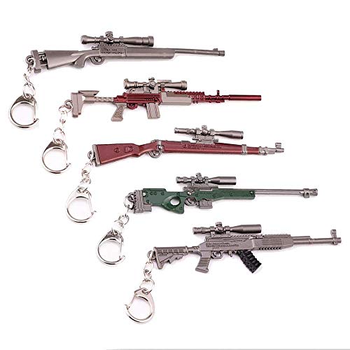 Arms Gun Keychain, Game Keychains Accessories Weapons Gun Sniper Rifle Toy Metal 3D Model Keyrings Gift [M24 SKS Kar98k AWM MK14]