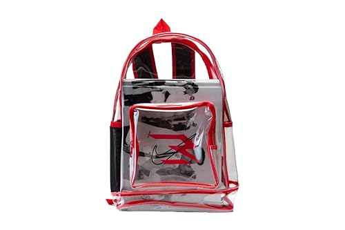 Image of Nike 3Brand Clear Backpack - Red - One size (23L) | See through school bookbag for boys, girls, men, women. Zip main compartment, side mesh bottle pocket, padded shoulder straps