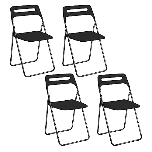 Baroni Home Sedia Pieghevole Salvaspazio, Sedia da Pranzo per Interno ed Esterno con Struttura in Acciaio, 4 Pezzi, Nero, 42x38x78 cm