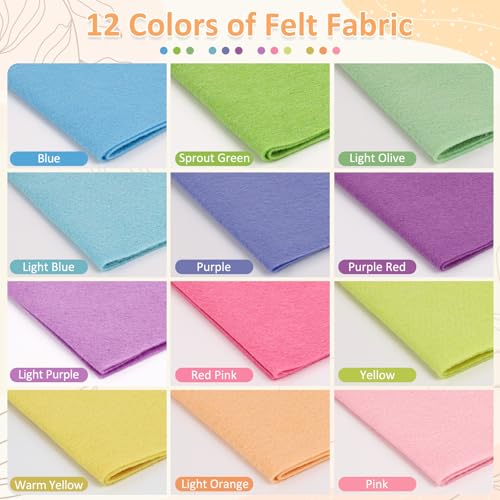 Image of XSEINO 12 Rolls 8 inchx35 inch 1.4mm Thick Soft Felt Fabric Sheet 12 Assorted Macarone Series Colors Felt Pack for DIY Craft Sewing Squares Nonwoven Patchwork