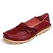 SHIBEVER Women's Leather Loafers Moccasins Wild Driving Casual Flats Oxfords Breathable Shoes Burgundy 8