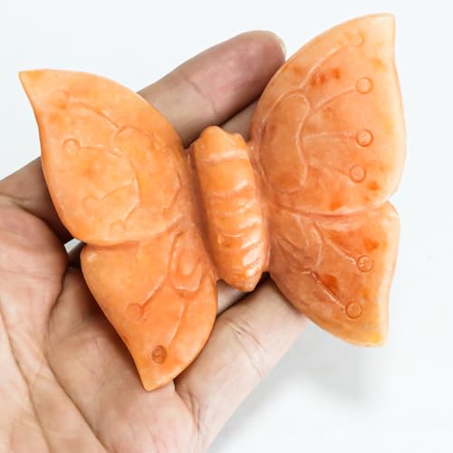 Estatua Mariposa de Calcita Naranja 3.3 pulg tallada a mano miniatura 2