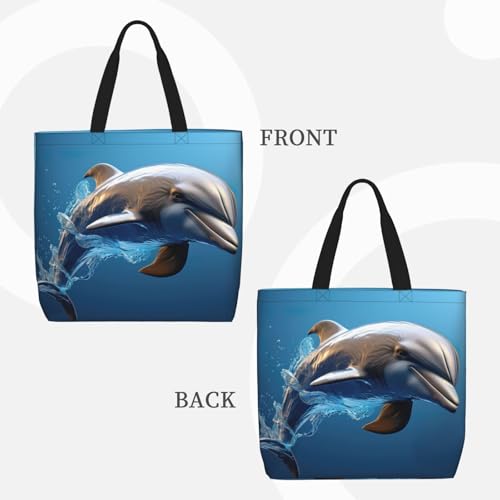 Unique 3D Animal dolphin print Tote Bag for Women Reusable Shopping Bag Large Beach Bag Travel Vacation Work3