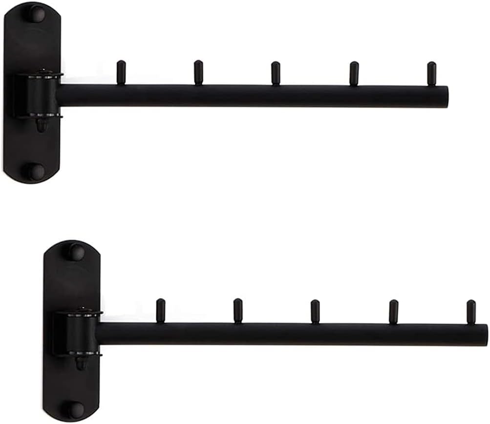 2 Pcs Folding Wall Mounted Clothes Hanger Rack with Swing Arm Stainless Steel Heavy Duty Coat Hook for Bathroom, Bedroom, Laundry Room - Black