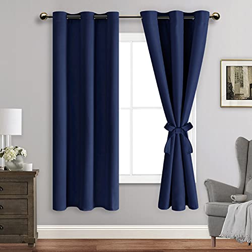 JIUZHEN Blackout Curtains with Tiebacks, Sun Blocking and Noise R...