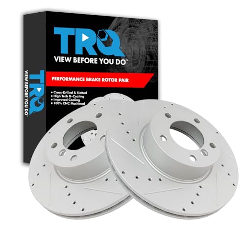 TRQ Front Performance Brake Rotor Drilled Slotted Pair Set for 2012-2017 BMW 320i / 2007-2016 BMW 328i / 2009-2016 BMW 328i xDrive / 2007-2008 BMW 328xi / 2012-2015 BMW X1