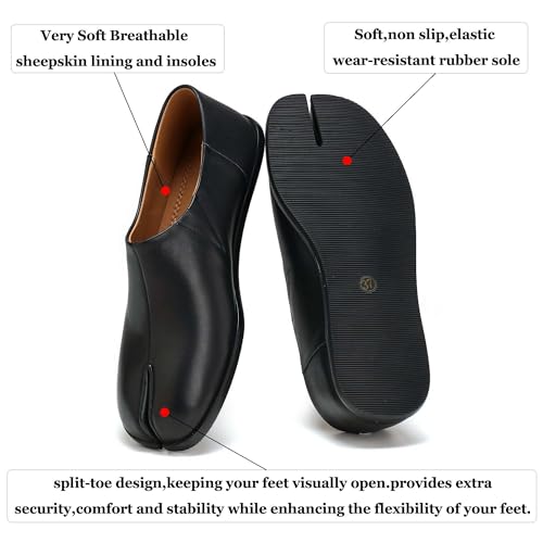 Image of Women's Tabi Leather Loafers Shoes, Split-Toe Ballet Flats Casual Comfort Wide Width Babouche Slip-On Moccasins