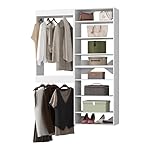 Modular Closet System, 46" Wide Organizer With Towers and Hanging, Wood Tower Storage for Walk In Closets, Wall Mounted Wardrobe Kit, Bedroom, White