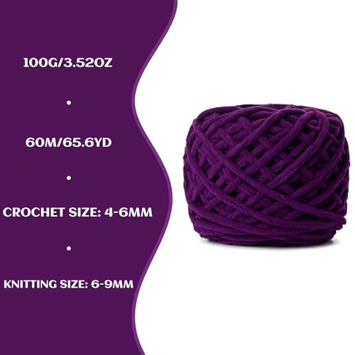 Image of 3 Pack Fluffy Chenille Chunky Yarn for Crocheting 100g(65.6yd) - Baby Yarn for Crocheting Soft - Velvet Yarns for Crochet Blanket - Amigurumi Crochet Yarns (Deep Purple)