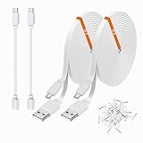 weishan 2-Pack 30ft Power Extension Cable Compatible with eufy SoloCam S220, S340 and Indoor Cam E220, P24, C120-9m Long Flat USB to Micro USB Charging Cord with USB-C Adapter, White