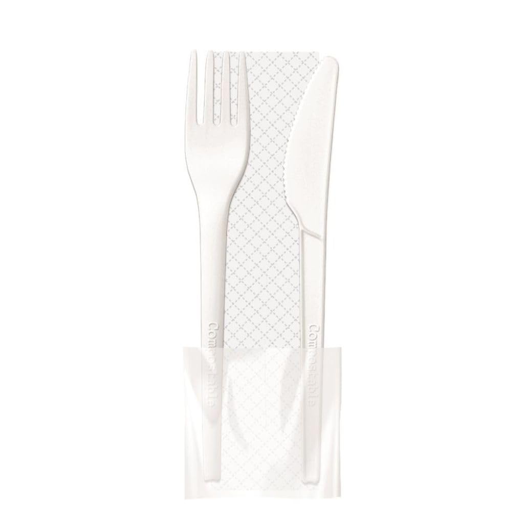 200 BIS posate CPLA biodegradabili e compostabili umido forchetta e coltello con tovagliolo monouso pla stoviglie bio eco friendly ristoranti bar pizzerie