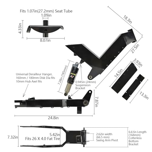 Voilamart Electric Bike Frame Steel for 48V 3000W-5000W Stealth Bomber Electric Bicycle DIY Kit E Bike Conversion kit-White/Black (B3 Frame + Air Fork) - Thumbnail 2