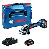 Bosch Professional 18V System GWS 18V-7 Winkelschleifer (115mm Scheibendurchmesser inkl. 2x4,0Ah rechrg Batt, GAL 18V-40 chgr, Schutzschutz, Aux-Griff, Montageflansch, Spannmutter, in L-BOXX 136)