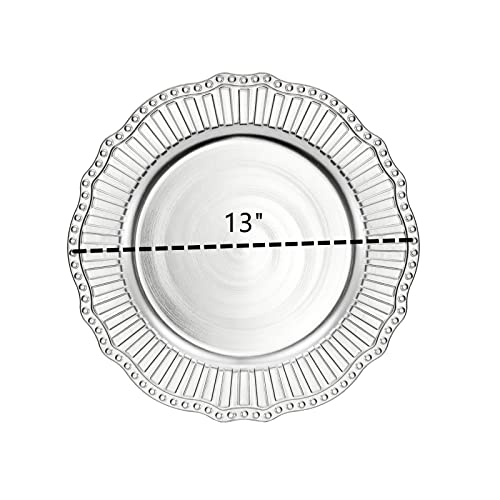 Dicunoy D-CHARGERPLATES-13INS-6PC 12 Pack Charger Plates, 13 Inch Silver Dinner Under Plates, Plastic Round Server Ware Charger Service Base Plates Beaded Rim thumb #1