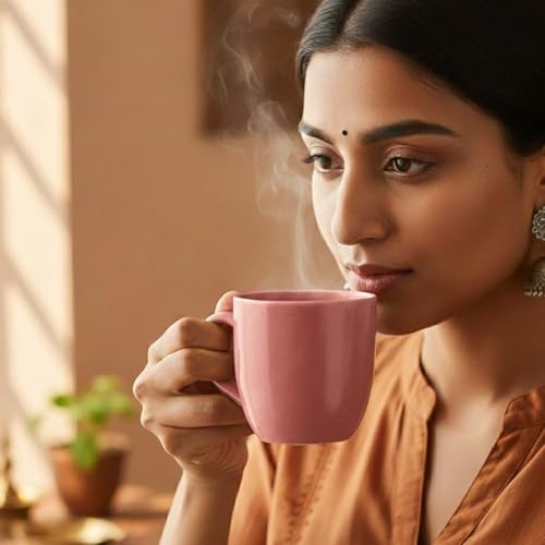 Image of The Earth Store Pink Cylus Ceramic Tea Cup Set of 6 for Tea | 190ML Each | Microwave & Dishwasher Safe | Perfect for Every Occasion Chai | Coffee Cups for Home, Office, Gifting & Daily Use
