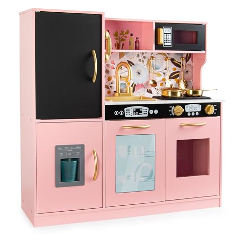 Leomark Kinderküche aus Holz Memo Rosa Spielküche mit goldenen...