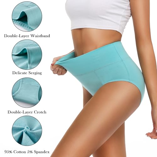 OLIKEME Cotton Underwear High Waisted Panties Full Coverage Underpants Soft Strech Ladies Briefs for Women Multi Pack2
