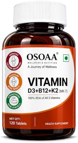 OSOAA Vitamin D3 K2 MK7 Supplement - 120 Tablets | Vitamin D3 (600 IU) | Promotes Calcium Absorption, Bone Health, Muscle Strength & Immunity | Plant Based Vitamin D3- Lichen Source