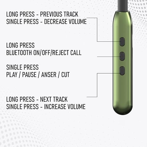 Image of RD M-190 ELEGA Wireless Neckband with 10MM Drivers, Bluetooth v5.3, Playtime Upto 90 Hours, 1-2 Hrs Fast Charging with Type-C Port, Auto Magnetic Connect, Multi-Function Button Green