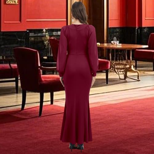 Image of Women's Elegant Formal Mermaid Maxi Dress Off Shoulder Long Sleeve Wedding Split Evening Gown Prom Cocktail Party Dresses