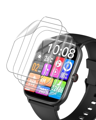 KONXISA for HOIBAI KW105-G01 1.91�C���` �X�}�[�g�E�H�b�` �t�B���� TPU�� 3D�S�ʕی� �����ߗ� 24���ԓ��C�A�������� �w��h�~ ��U�h�~ ���˒ጸ �ɔ� �������� Smart Watch �ی�t�B�����i4���Z�b�g�j