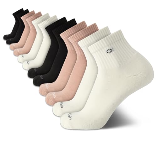 Calvin Klein Mens Quarter Socks - 12 Pack Athletic Performance Cushioned Comfort Ankle Socks for Men (Sizes: 7-12)