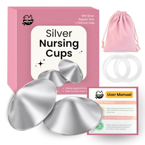 Image of The Original Nestopia Silver Nursing Cups - Nipple Shields for Breastfeeding Newborn - Protect and Soothe Nipples - 999 Silver - Regular Size