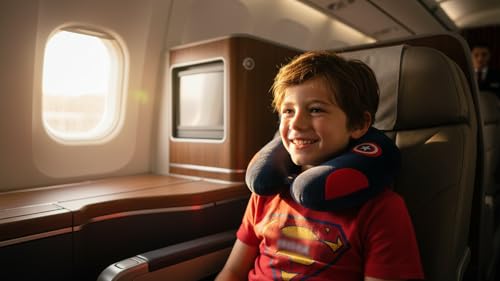Image of Soft and Comfortable Cartoon Designed U-Shaped Kids Travel Neck Pillow for Airplane Car Flight Head Neck Support for Boys and Girls (Pack of 1, Navy Blue)