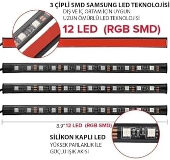 Lalezar Garage Tiger Marketing Araç İçi Aydınlatma, Kumandalı Müziğe Duyarlı, 9 LED, 7 Renk RGB - Görsel 3