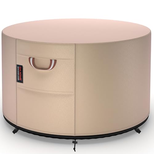 QH.HOME Fire Pit Cover Round-36 D X 24 H Inch Heavy Duty 900D Strong Tear-Resistant and UV Resistant and Waterproof and Fading Resistant Polyester Firepit Covers Round for Outdoor Fire Pit-Wheat