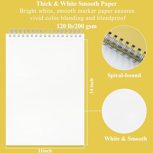 Image of Large Drawing Pad for Markers, 11x14 Spiral Bound Sketchbook for Alcohol Markers, 120lb /200gsm Marker Paper, 60 Sheets Art Pads for Painting, Drawing & Art Supplies for Teens.