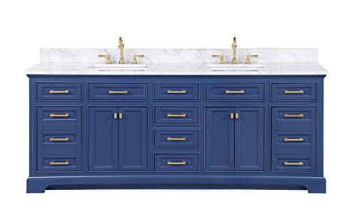 Design Element Ml-84-Blu Milano 84" Blue Bathroom Vanity With Double Sink Carrara Marble Countertop #TOP13