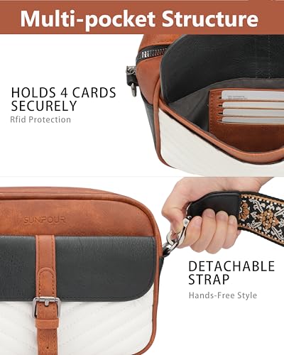 Image of Crossbody Bags for Women,Multi-Pocket Leather Crossbody Purse | RFID Blocking Pockets,Fits iPad,Adjustable Wide Strap,Quilted Exterior,8 Card Slots,Gift Ready