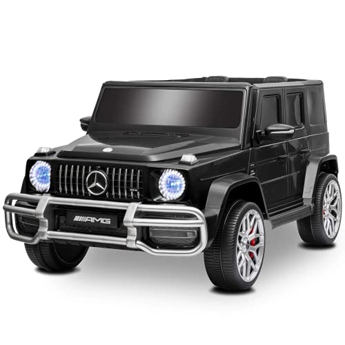 Uenjoy 12V 2 Seats Mercedes Benz G63 Kids Ride On Car Electric Cars Motorized Vehicles with Remote Control, Music, Horn, Spring Suspension, Safety Lock, LED, AUX, USB, FM, Bluetooth, Black