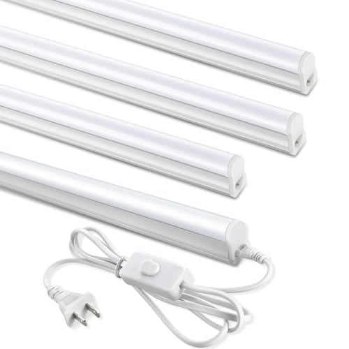 SUNLINKCO (4 Pack) 4FT T5 LED Shop Light,6500K,20W,2300LM(Super Bright White) Linkable LED Integrated Fixture,Garage Ceiling and Cabinet Light,Strip Light,Corded Electric with ON/Off Switch