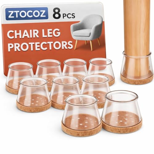 Image of Chair Leg Protectors 8 Pcs Silicone Covers with Felt Pads, Furniture Leg Caps Anti-Scratch, Noise Reduction, Anti-Slip Floor Protectors for Wooden, Tile, Marble & Hardwood Floors (Large, Clear)