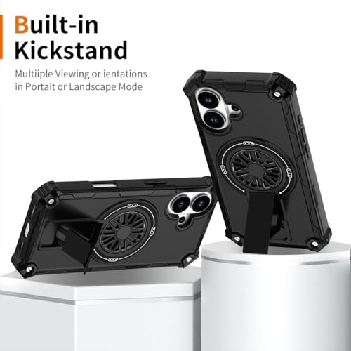 Image of Hupshy iPhone 16 Back Cover with Camera Protection Rings, Kickstand-Matte /Anti, Non-Slip, Camera Glass Protection,Transparent Shockproof Cover for iPhone 16 (Black 4)