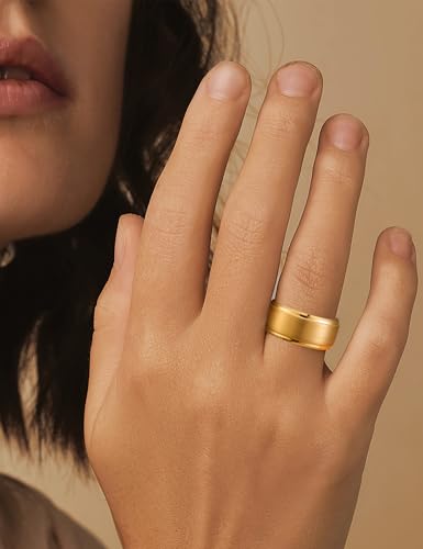 Image of King Will Tungsten Carbide Wedding Band for Men Women-4 /6 /8mm Width 14K Gold Plated Tungsten Wedding Ring Matte Brushed & High Polished Style Comfort Fit Wedding Band Size 6-14