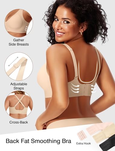 Image of Deep V Wireless Jelly Bras for Women Push Up Bralette Seamless No Underwire Support T-Shirt Comfort Plunge Full Coverage